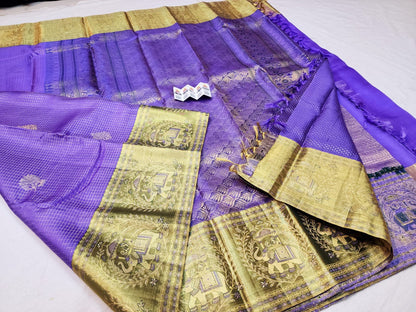 Kanchipuram Pure Silk Saree Bridal Lavender Kanjivaram Sari SPK244