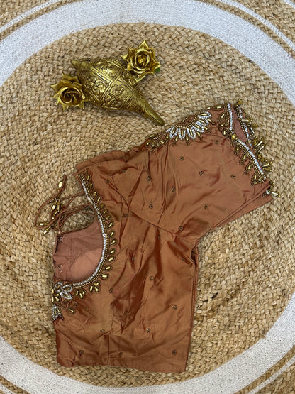 40” Size 10 Aari Worked Sari Blouse Indian Saree Top Silk Light Copper B78