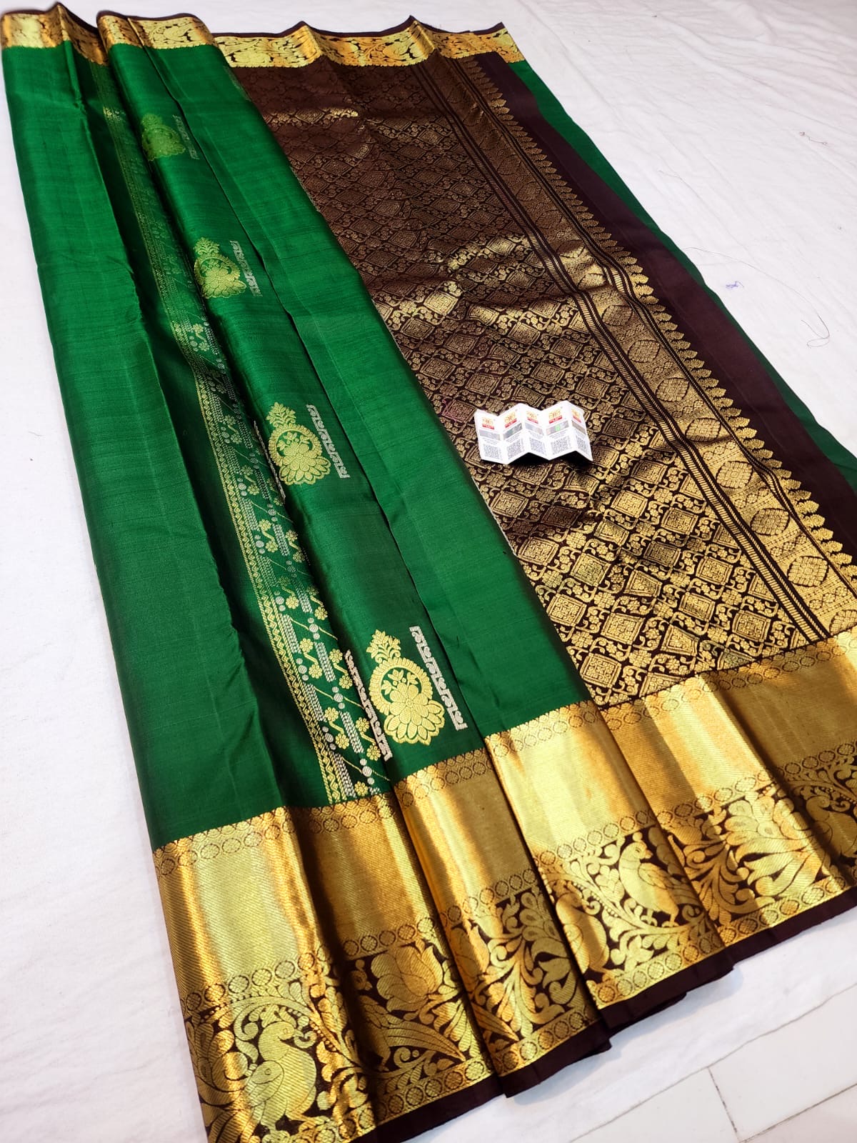 Kanchipuram Pure Silk Saree Bridal Green Kanjivaram Sari SPK259