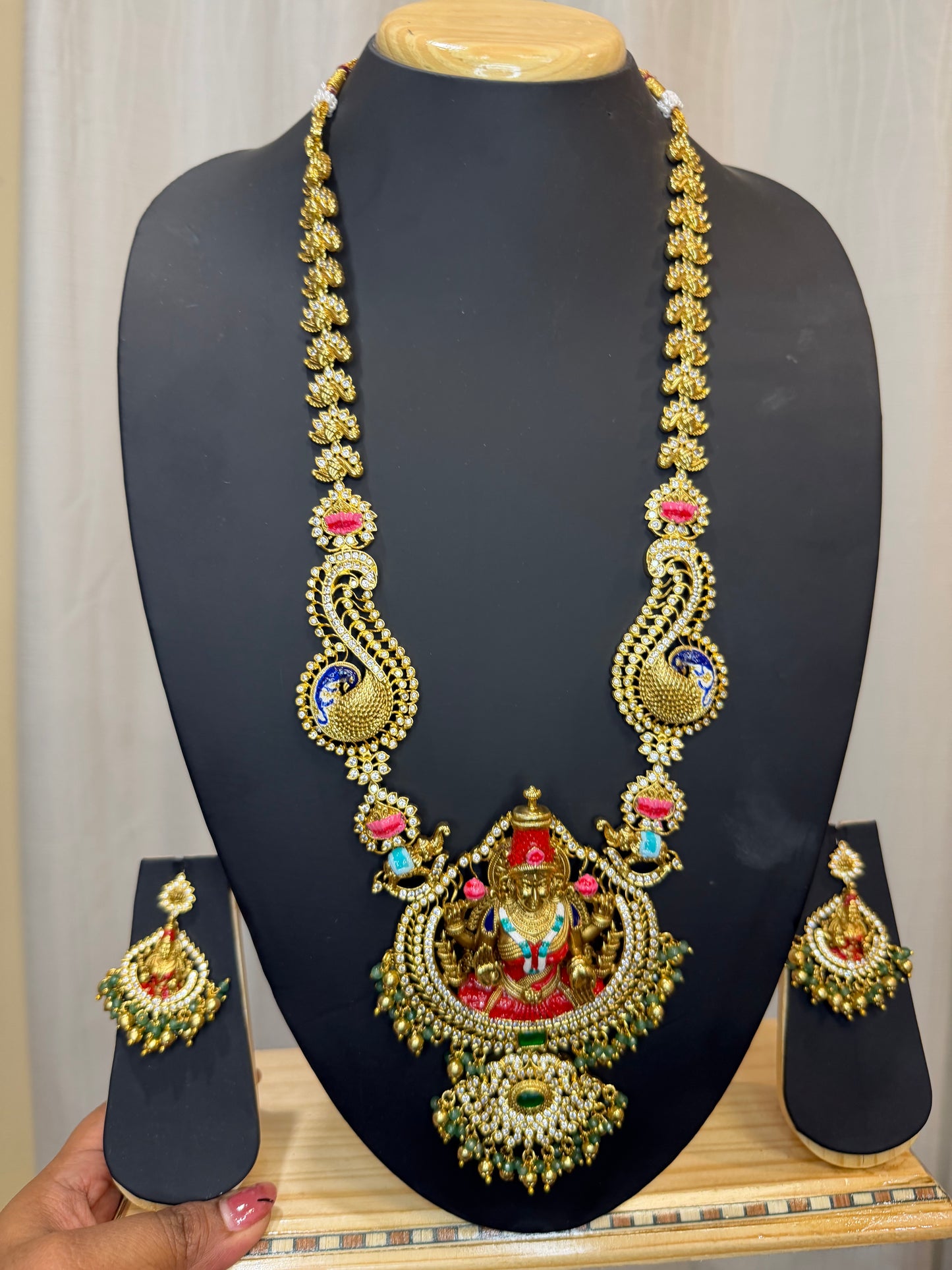 South Indian Brass Temple Jewellery Haram Necklace & Earrings Set N85
