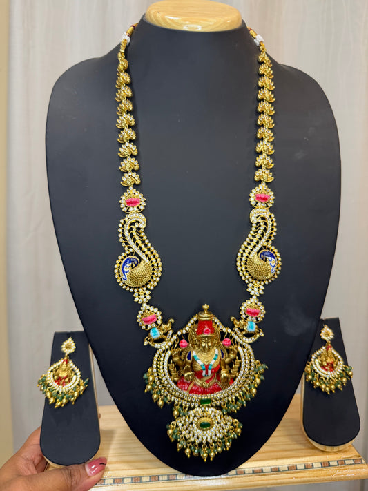 South Indian Brass Temple Jewellery Haram Necklace & Earrings Set N85