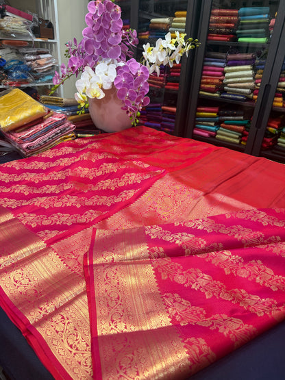 Kanchipuram Pure Silk Saree Bridal Reddish Pink Kanjivaram Sari SPK481