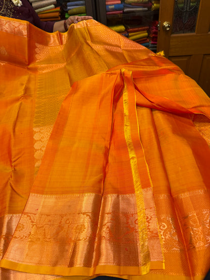 Kanchipuram Pure Silk Saree Bridal Orange Kanjivaram Sari SPK297
