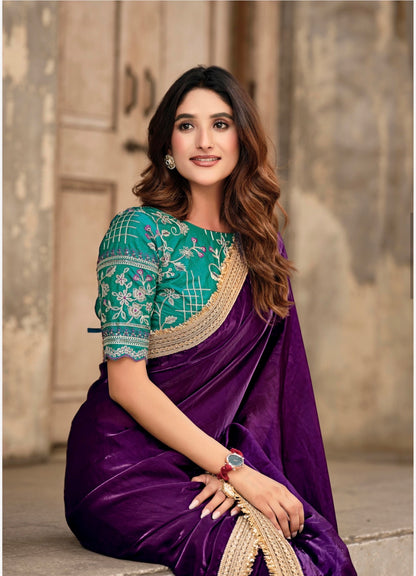 Indian Fancy Party wear Saree Fendi Silk Bollywood Plain Sari S147