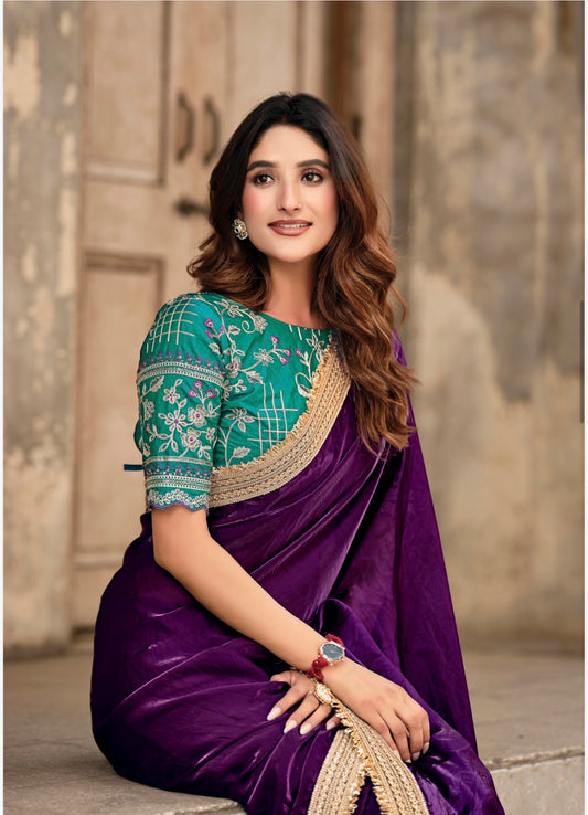 Indian Fancy Party wear Saree Fendi Silk Bollywood Plain Sari S147