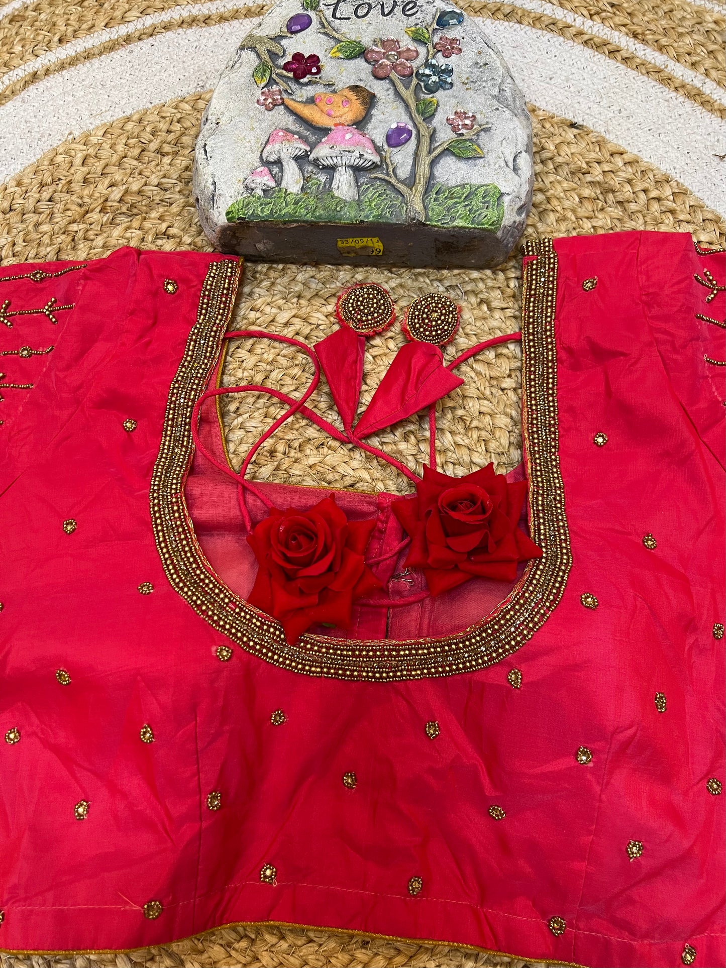 40” Bridal Aari hand Worked Sari Blouse Indian Top Choli Silk Red B38