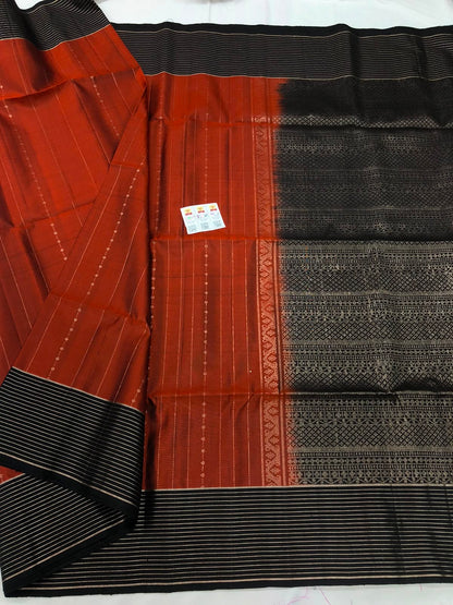 Kanchipuram Pattu Soft Silk Indian Saree Pure Silk Sari Rusty Orange SS31