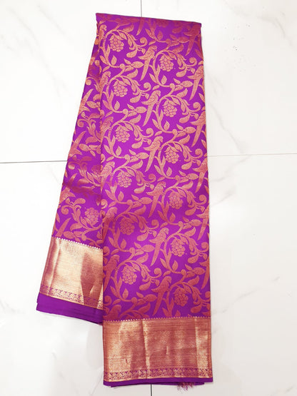 Kanchipuram Pure Silk Saree Purple Kanjivaram Sari| SPK182