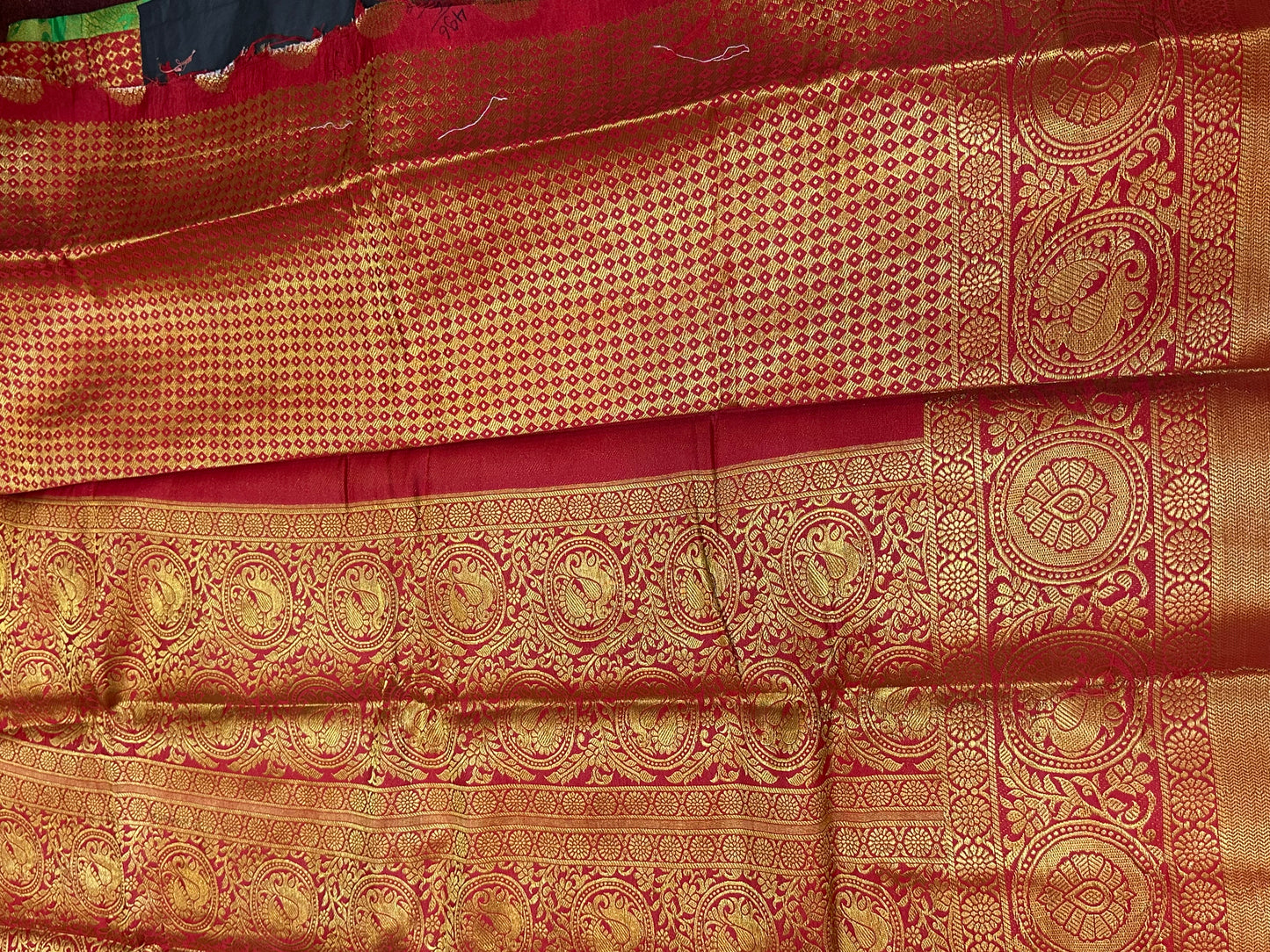 Bangalore Silk Sari Indian Fancy Saree Green & Red S67
