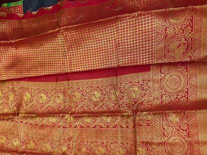 Bangalore Silk Sari Indian Fancy Saree Green & Red S67