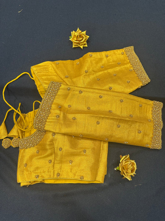 40” Aari hand Worked Sari Blouse Indian Top Choli Silk Gold B10
