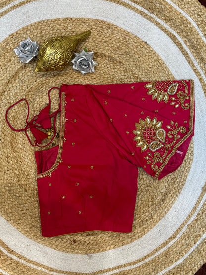 46” Size 16 Aari Worked Sari Blouse Indian Saree Top Silk Pink B139