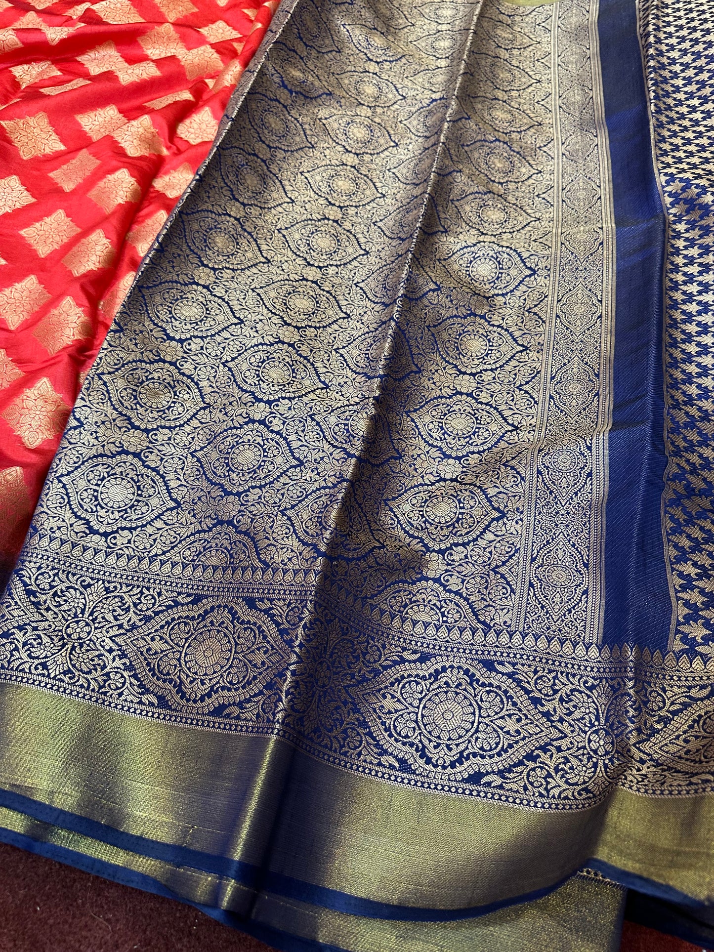 Bangalore Silk Sari Indian Fancy Saree Red & Blue S71