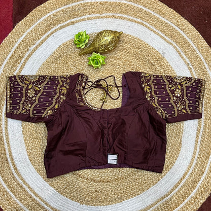 38” M Size 8 Aari Worked Sari Blouse Indian Saree Top Maroon B317