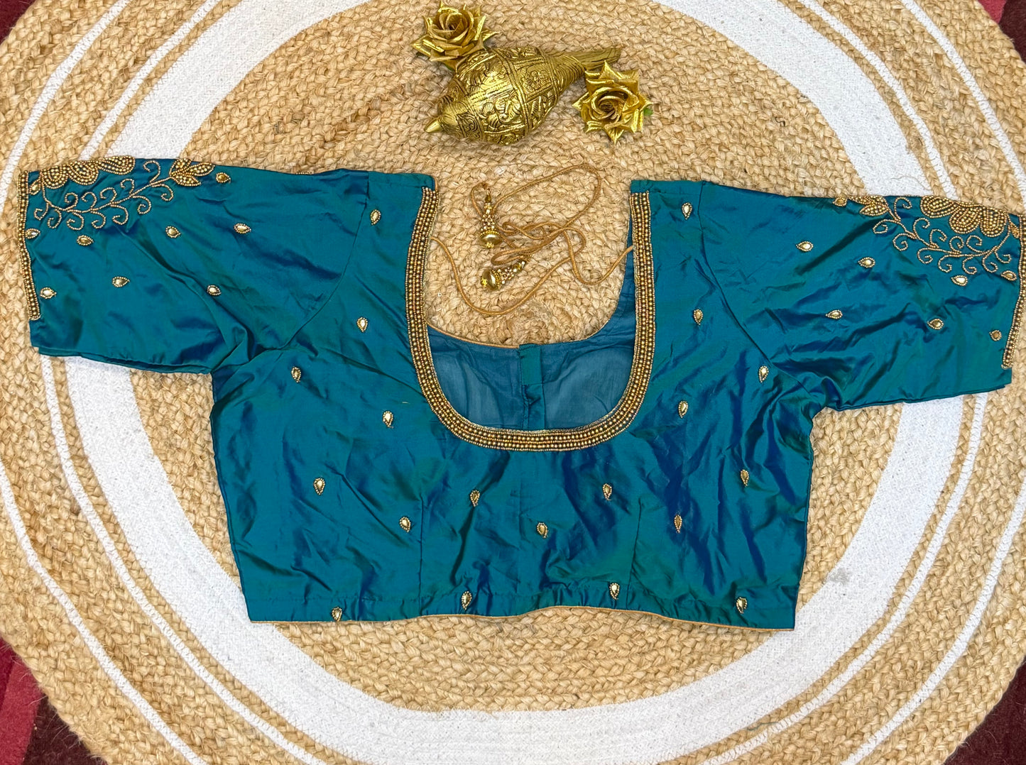 42” XL Size 12 size Aari Worked Sari Blouse Indian Saree Top Blue B153