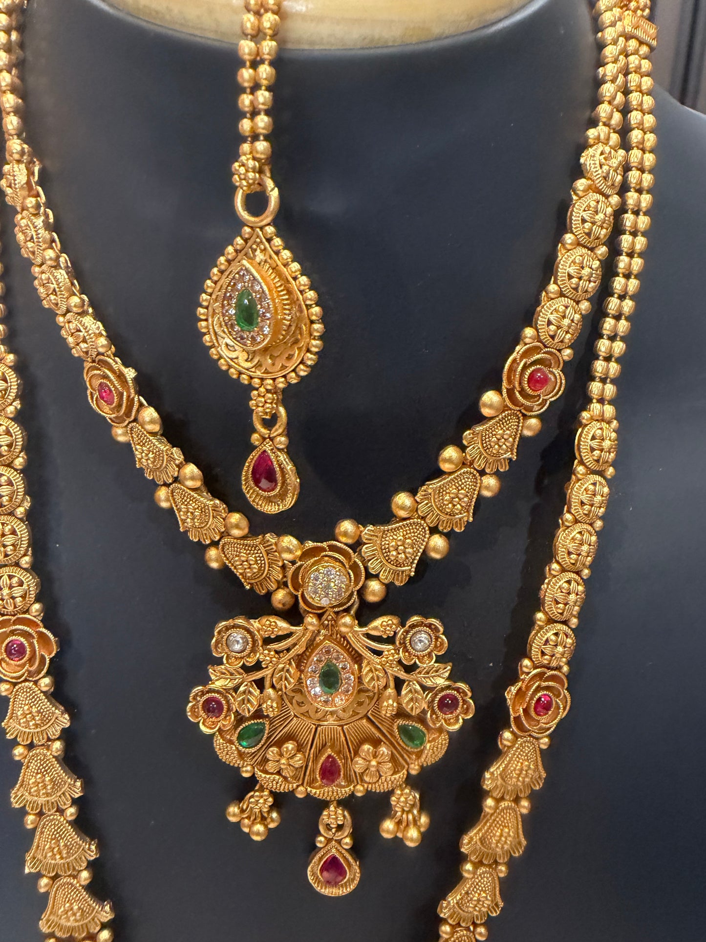 Rajwadi Polished Brass Indian Bridal Necklace set N4