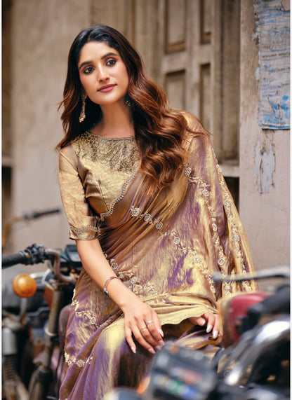 Indian Fancy Party wear Saree Fendi Silk Bollywood Sari C23