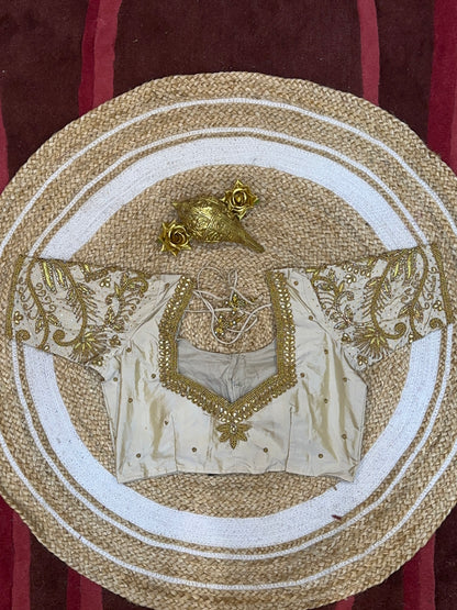 40” Size 10 Aari Worked Sari Blouse Indian Saree Top Silk Cream B85