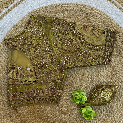 38” M Size 8 Aari Worked Sari Blouse Indian Saree Top Gold B278