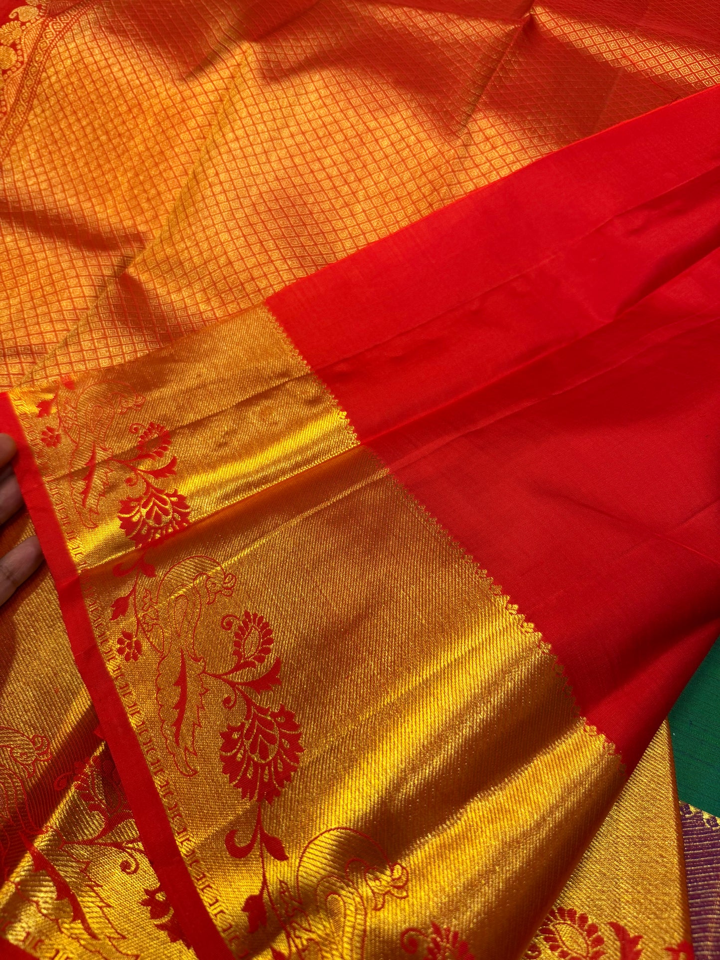 Kanchipuram Pure Silk handloom Saree Indian Kanjivaram Green Red Sari SPK429