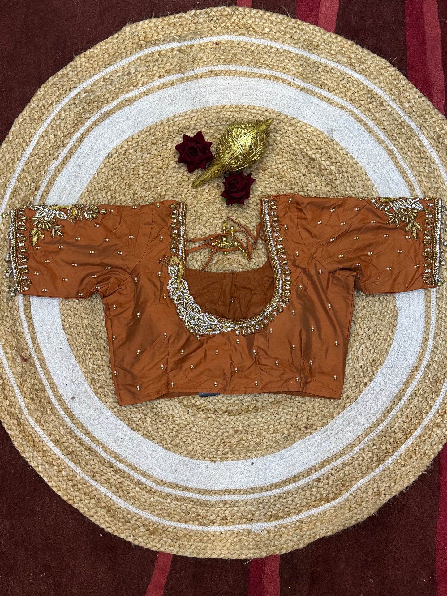 36” Small size Aari Worked Sari Blouse Indian Saree Antique Orange B207