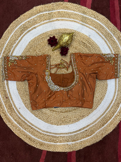 36” Small size Aari Worked Sari Blouse Indian Saree Antique Orange B207
