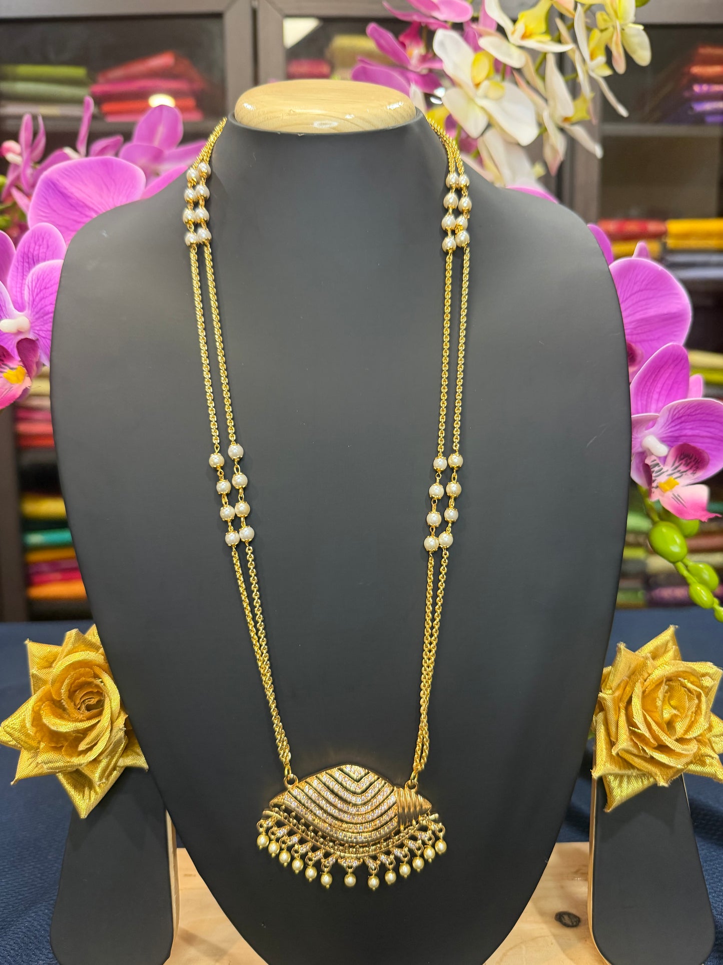 Impon Indian Necklace White Sanku Conch Pathakkam Haram N19