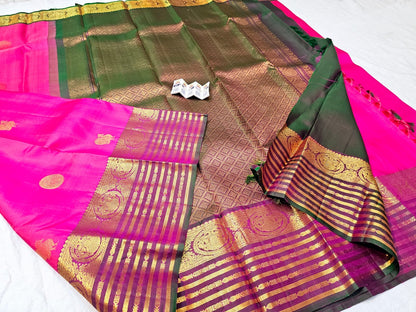 Kanchipuram Pure Silk Saree Bridal Pink Kanjivaram Sari SPK286