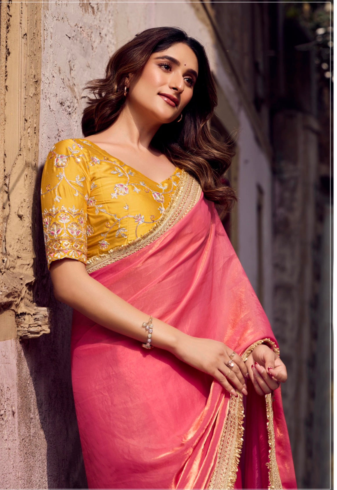 Indian Fancy Party wear Saree Fendi Silk Bollywood Plain Dual Tone Sari S148