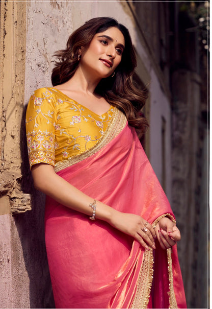 Indian Fancy Party wear Saree Fendi Silk Bollywood Plain Dual Tone Sari S148