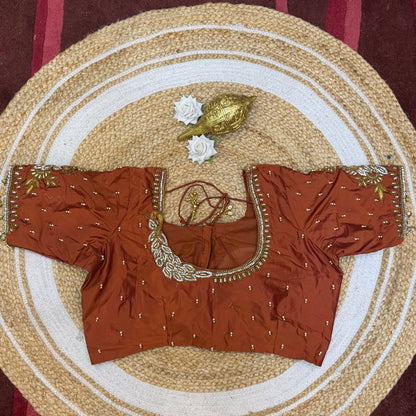 L42” XL Size 12 size Aari Worked Sari Blouse Indian Saree Top Copper B236