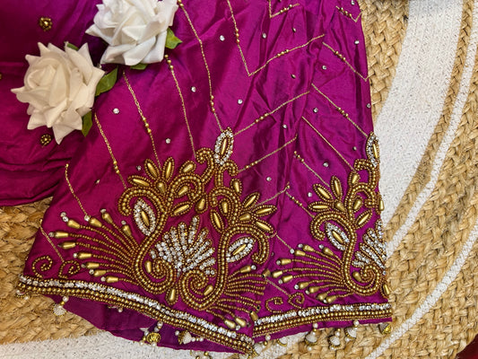 40” Aari hand Worked Sari Blouse Indian Top Choli Silk Pink B26