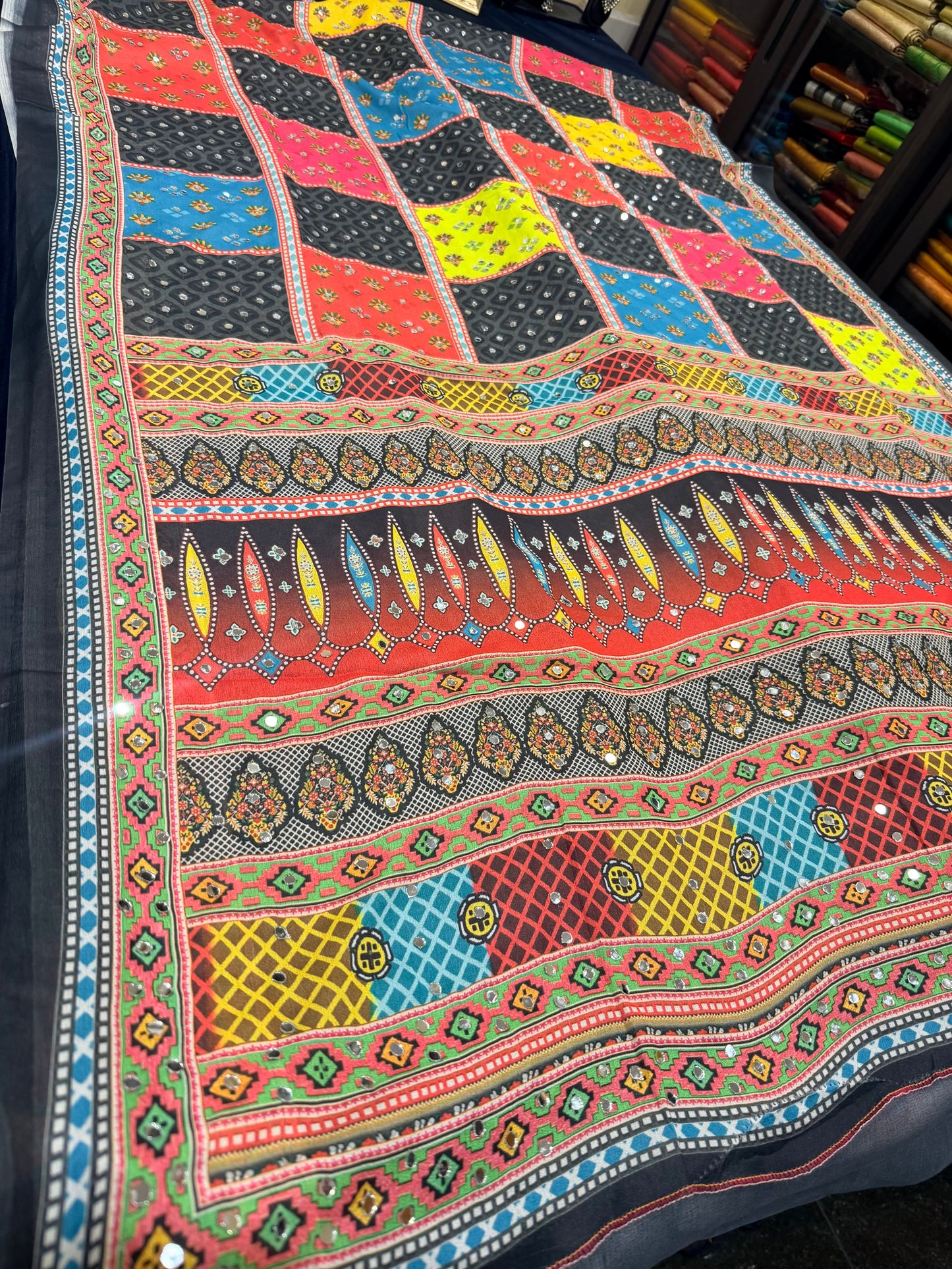 Multi coloured Mirror Worked Masakali Sari Indian Fancy Saree C3