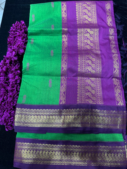 Kalyani Silk Cotton Sari Indian Saree Green & Purple S50