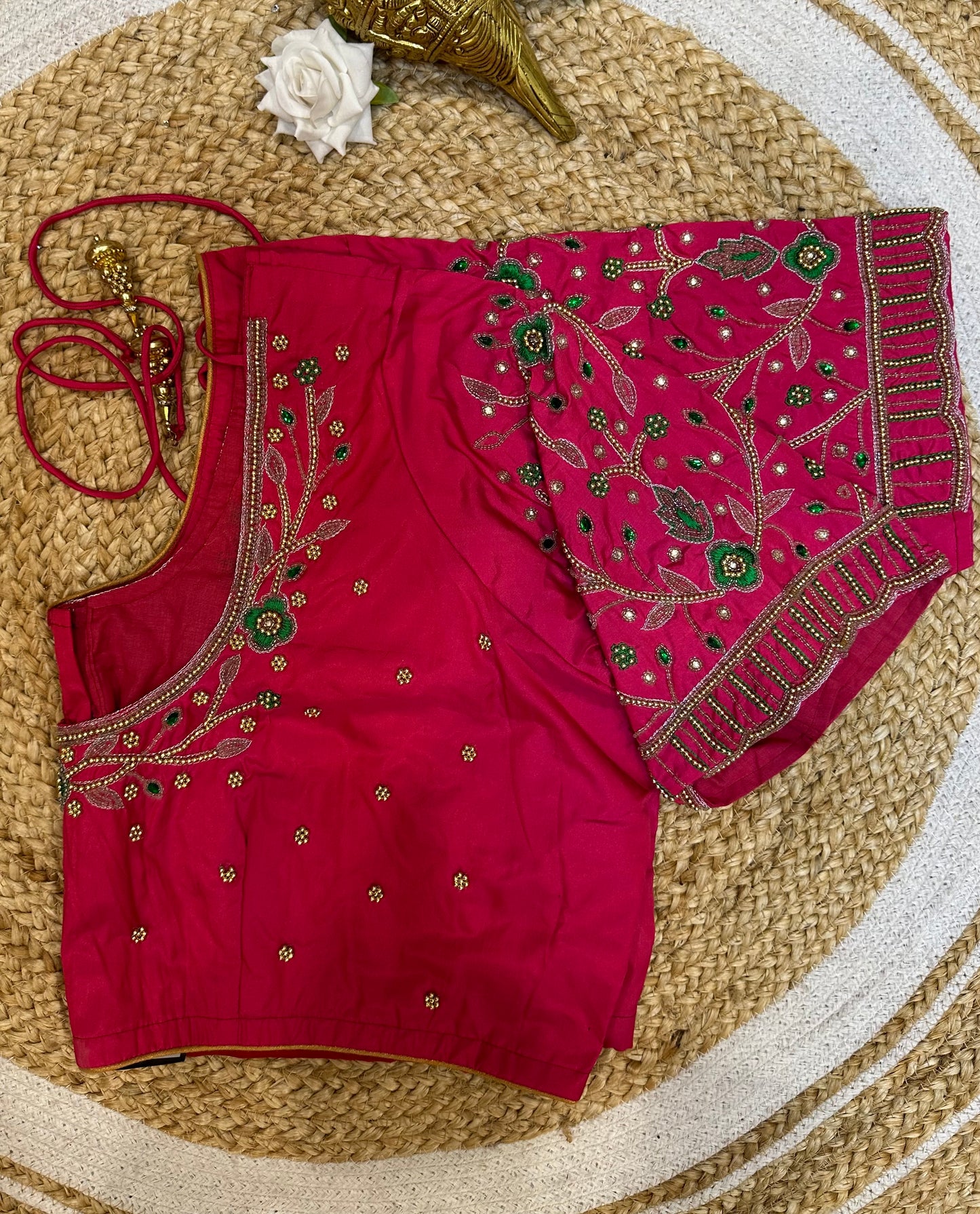 50” Size 20 Aari Worked Sari Blouse Indian Saree Top Silk Pink B49