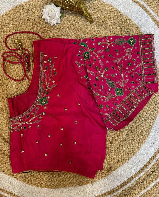 50” Size 20 Aari Worked Sari Blouse Indian Saree Top Silk Pink B49