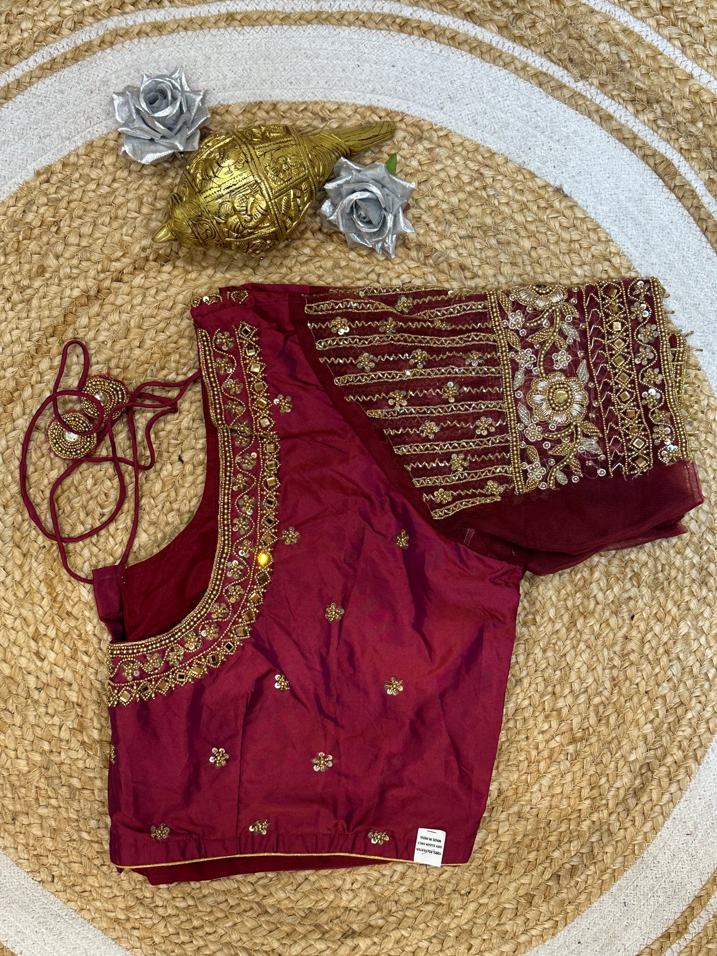 48” Size 18 Aari Worked Sari Blouse Indian Saree Top Silk Plum Pink B132