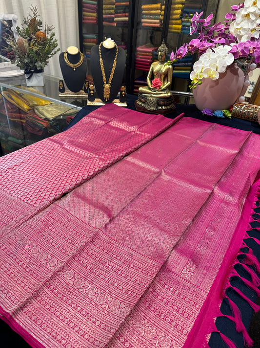 Kerala style Kanchipuram Pure Silk Pink Saree Matt Zari Kanjivaram Sari| SPK126