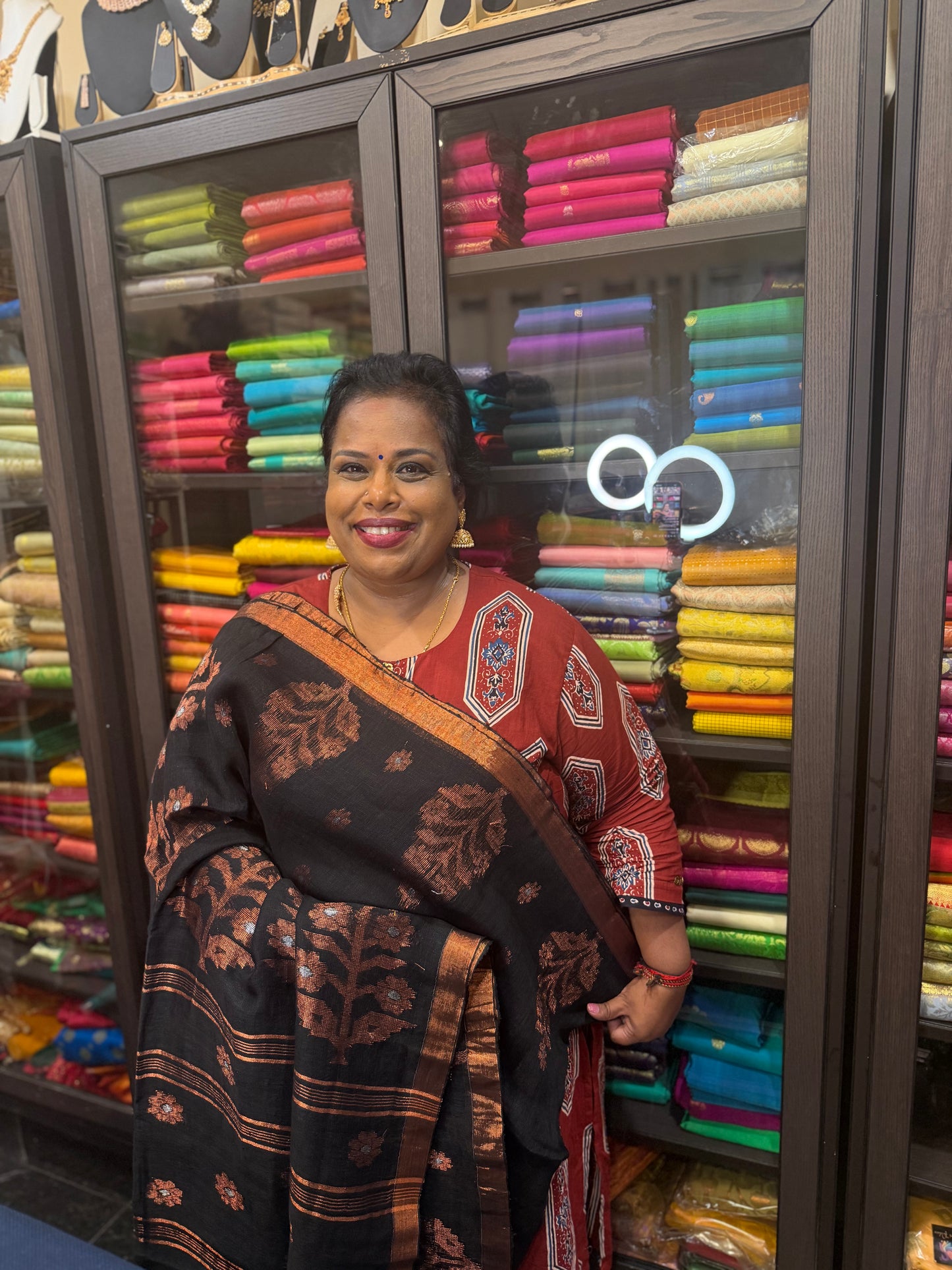 Silk Cotton Linen Sari Indian Saree Copper Jari Plum Pink S132