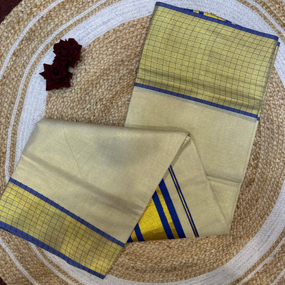 Red Kerala Vishu Sari Indian Cream Tissue Saree C35 - Col 7
