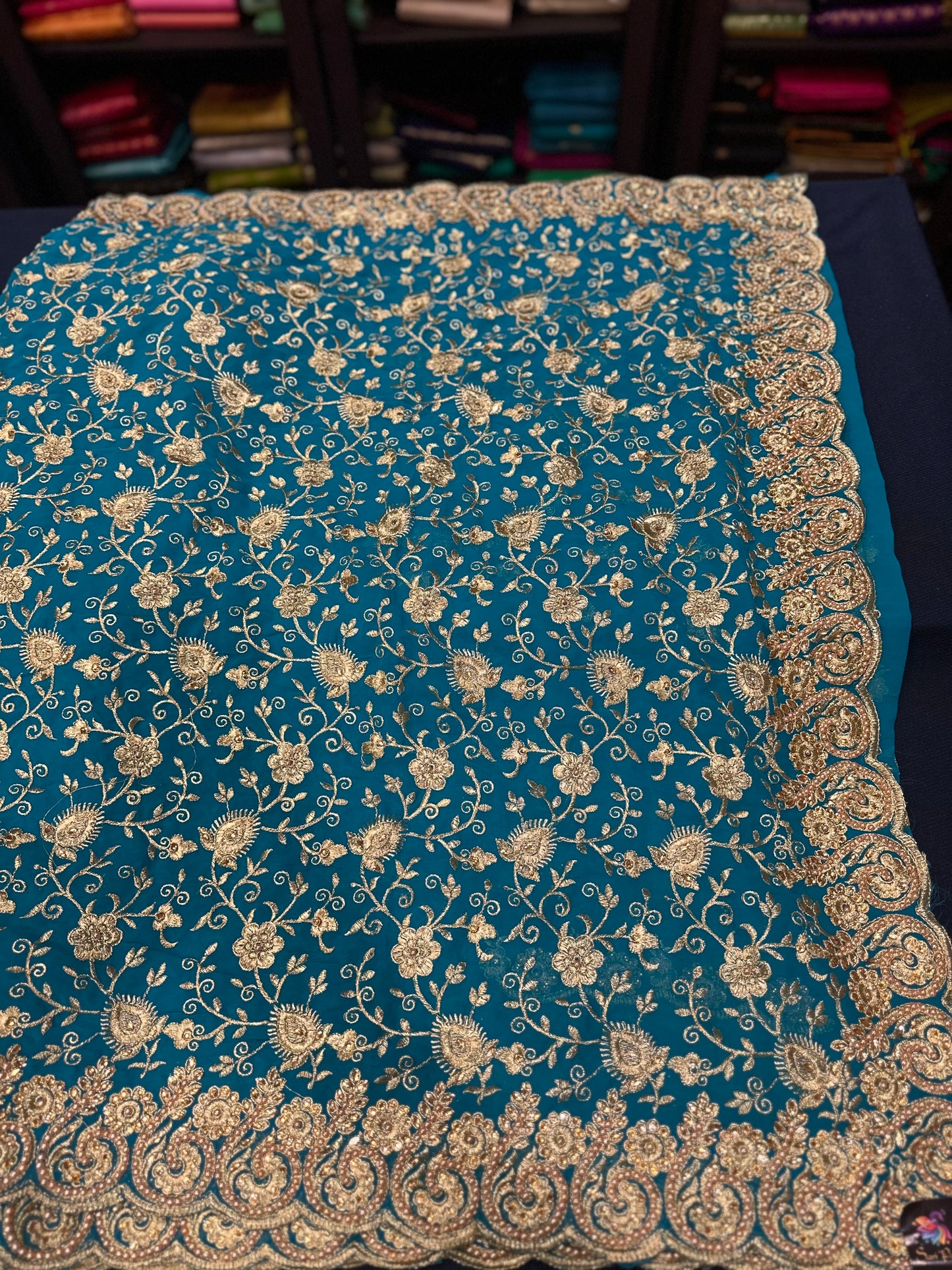 Blue Fancy Party wear Georgette Sari Indian Pearl Saree S44