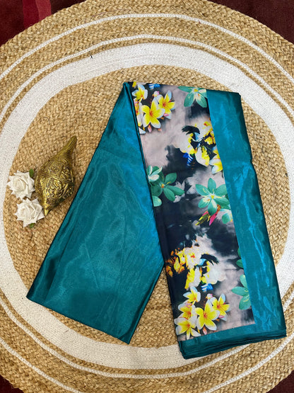 Fancy Party wear Satin Sari Indian Casual Teal Saree S102