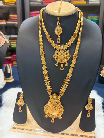 Rajwadi Polished Brass Indian Bridal Necklace set N4