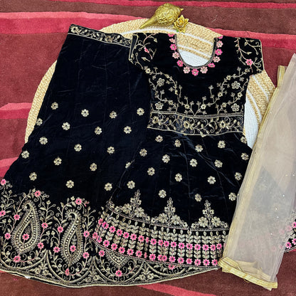 28” Size 6 to 7 Indian Peplum Lehenga Teal Green Pavadai Sattai Skirt Top G71 Col 1