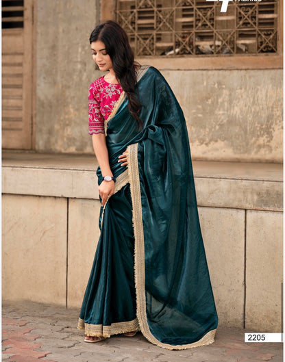 Indian Fancy Party wear Saree Fendi Silk Bollywood Plain Sari S147