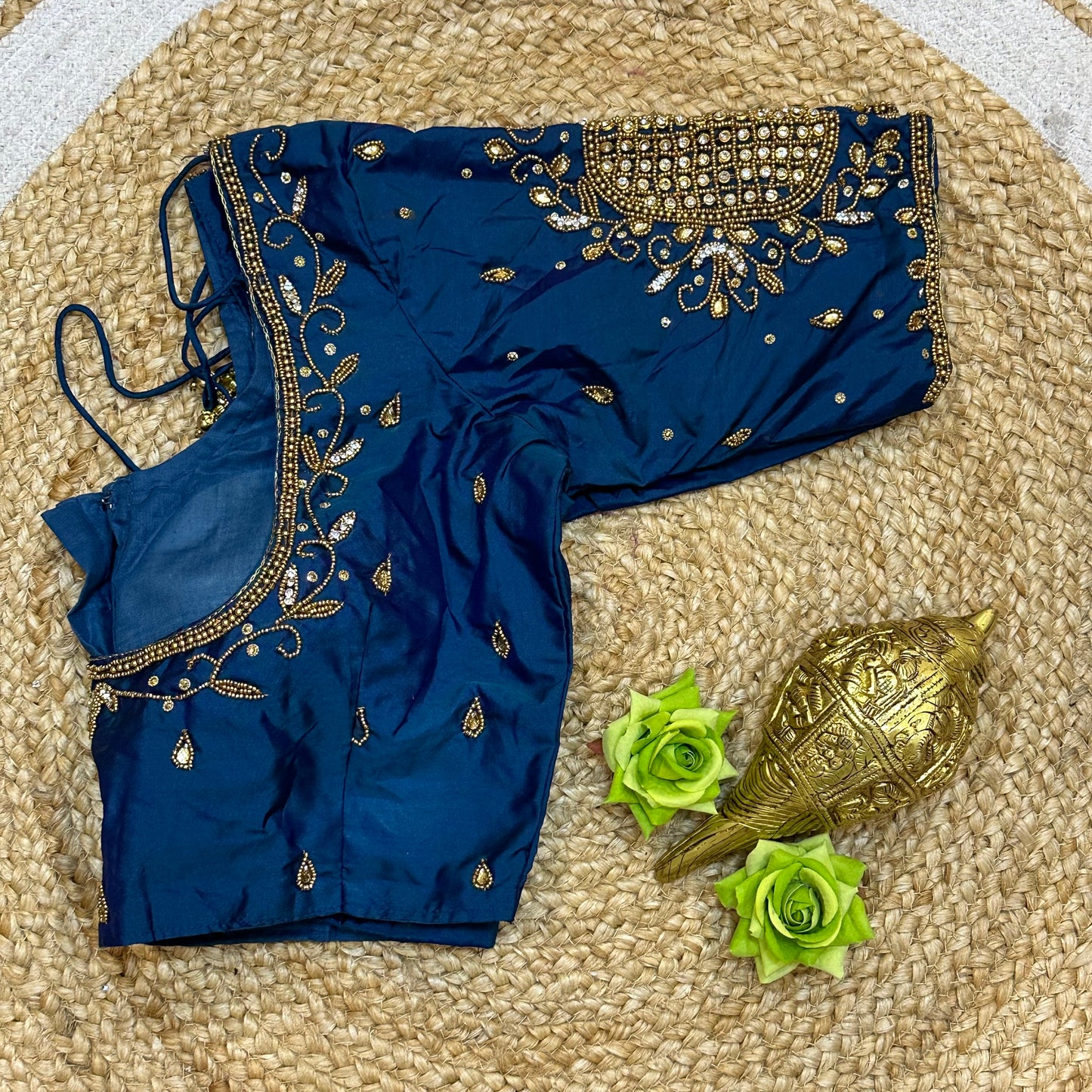 38” M Size 8 Aari Worked Sari Blouse Indian Saree Blue B307