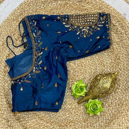 38” M Size 8 Aari Worked Sari Blouse Indian Saree Blue B307