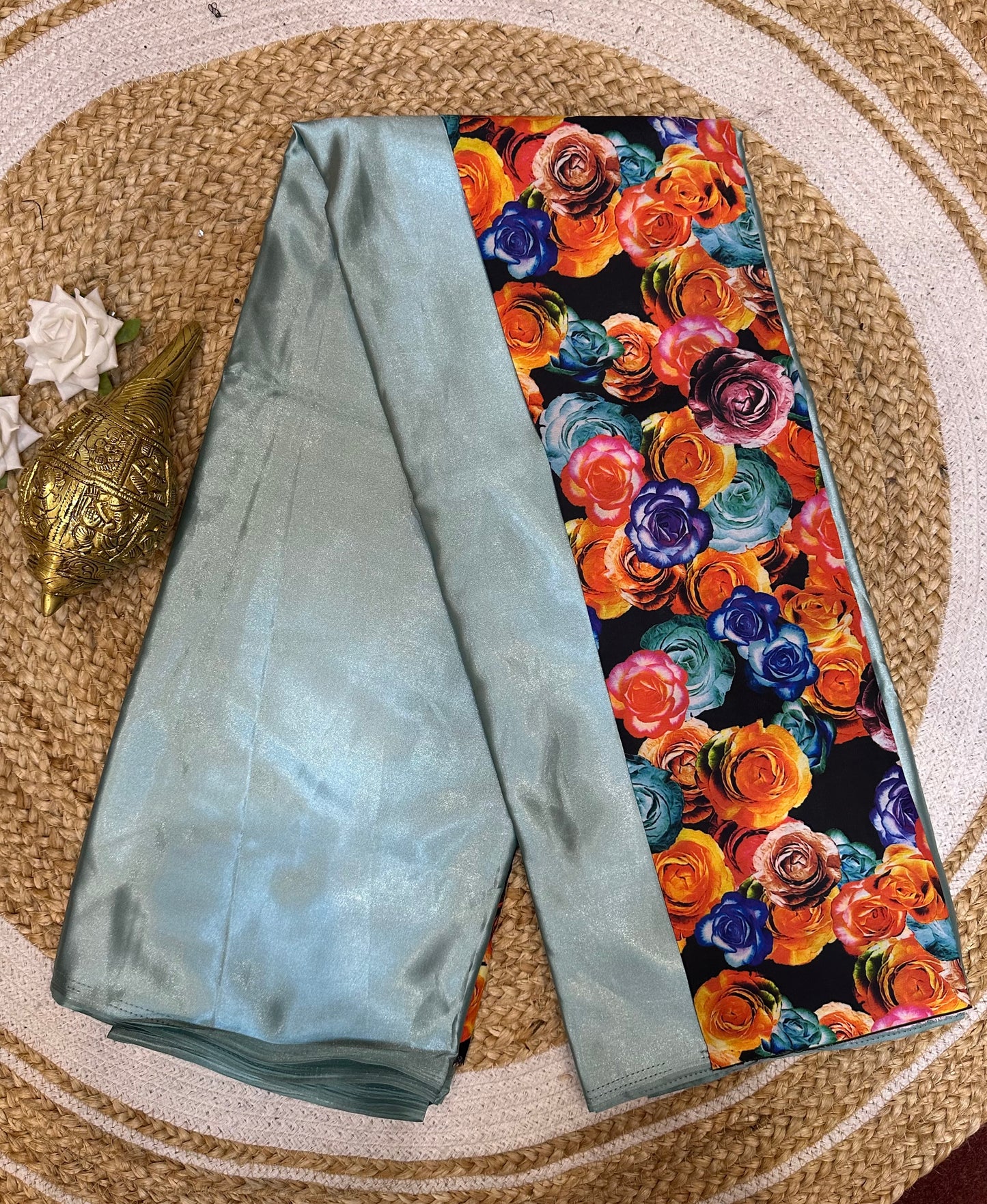 Fancy Party wear Satin Sari Indian Casual Greyish blue Saree S91