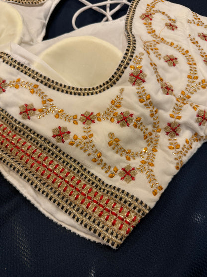 40” White Velvet Sari Blouse Indian Top Choli B1