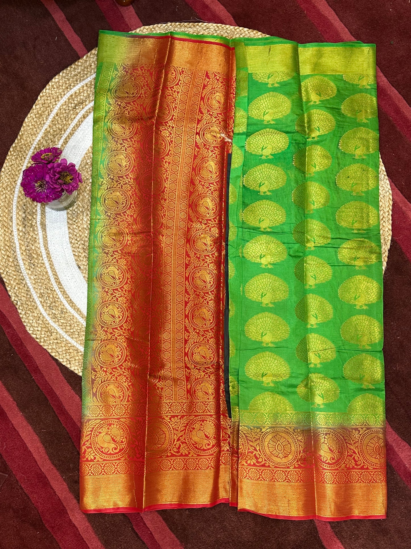 Bangalore Silk Sari Indian Fancy Saree Green & Red S67